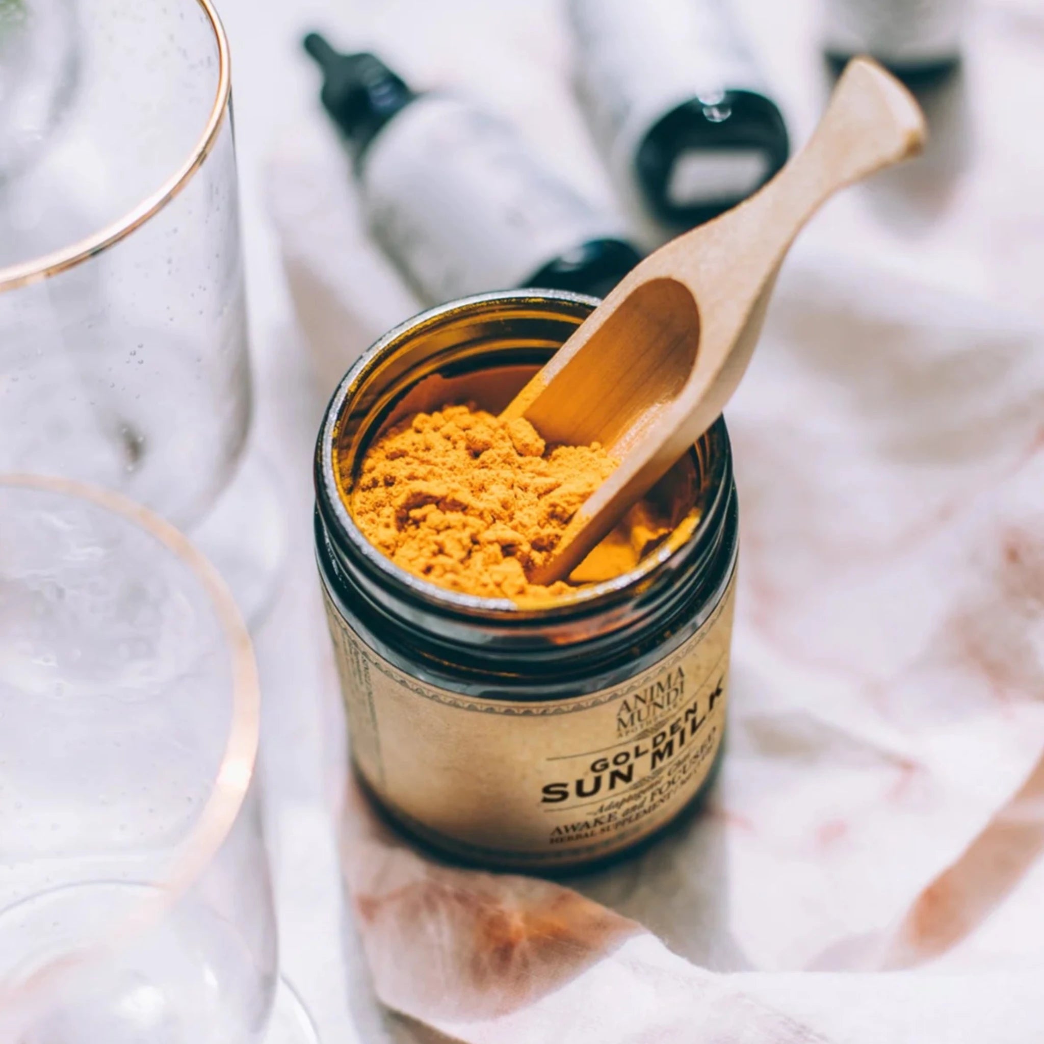 Golden milk, a traditional Ayurvedic drink known as haldi doodh, boasts healing and anti-inflammatory properties from curcumin in Turmeric. Available at Vayu Living.