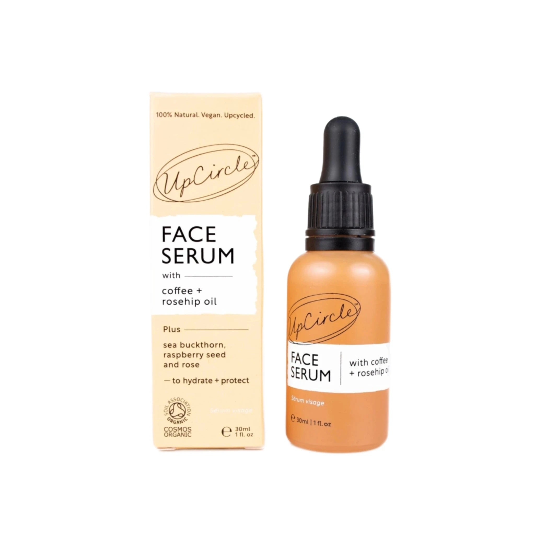 UpCircle hydrating face serum, suitable for all skin types, features a blend ofRosehip oil and Coffee. Available at Vayu Living.