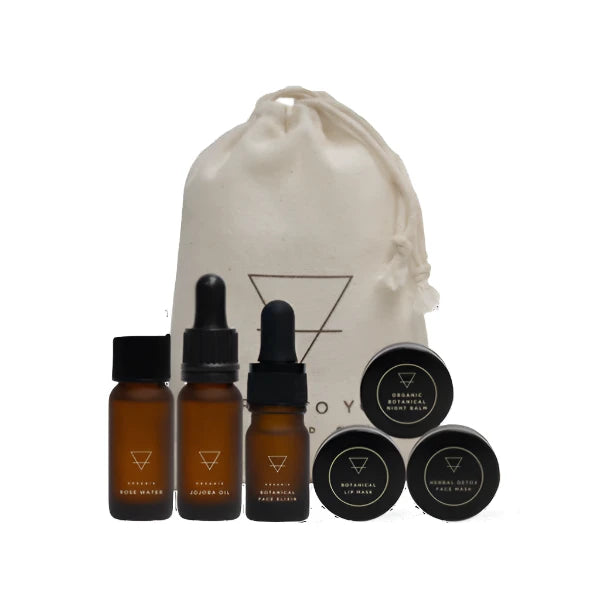 A full set of organic skincare miniatures to test and trial the Earth To You facial line. From cleansing to masking, this taster set includes a full skincare ritual with several uses of each product. Available at Vayu Living.