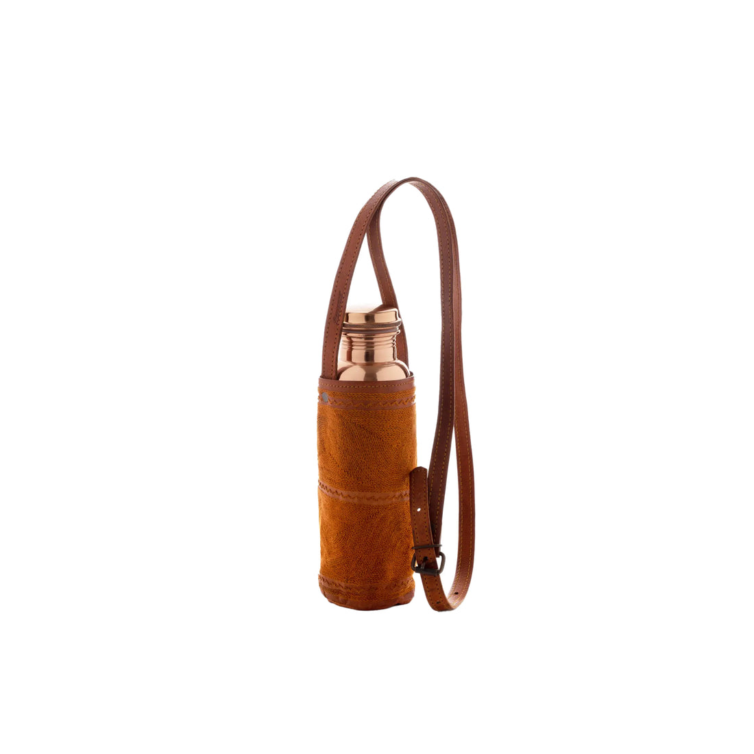 Beautifully crafted, hand-embroidered water bottle carrier. Available at vayuliving.com