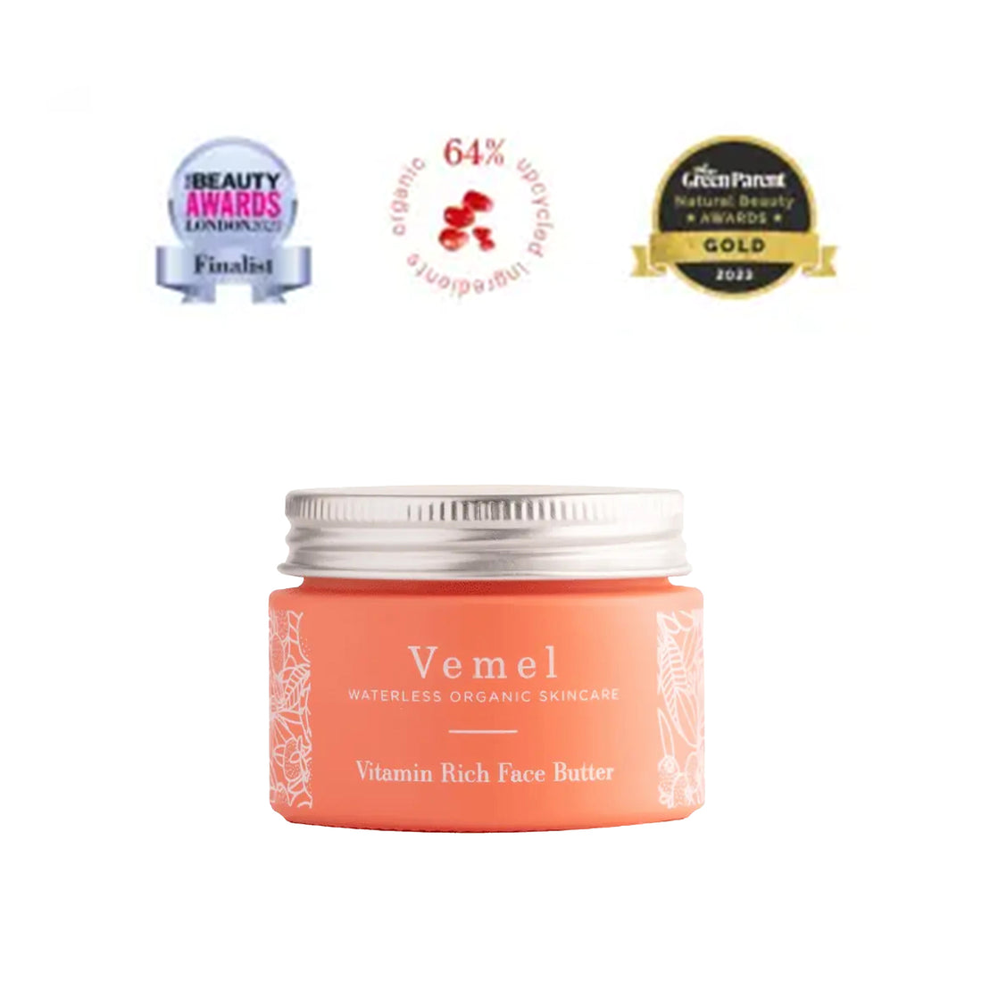 Vemel Vitamin Rich Face Butter. This unique formula combines upcycled Pomegranate sterols and Green Algae lipids to elevate moisture levels, rejuvenate your skin&