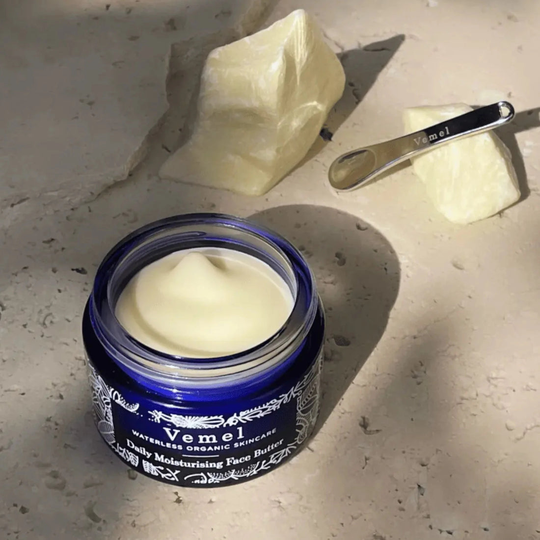Vemel Daily Moisturising Face Butter is bursting with organic mango butter. This fast-absorbing face butter is rich in vitamins, antioxidants and fatty acids which provide long-lasting nourishment, boosts collagen levels and instantly promotes healthy looking skin. Available at Vayu Living.